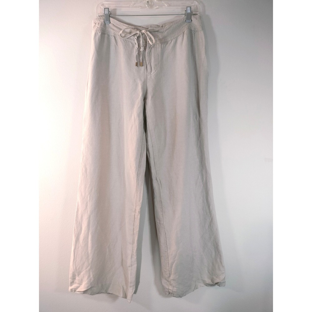 Calvin Klein Linen Blend Wide Leg Drawstring Trousers Size 10